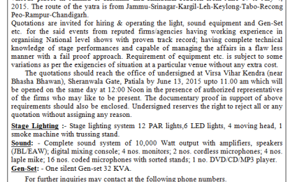 HIRING OF LIGHT, SOUND EQUIPMENT & GEN-SET ETC.