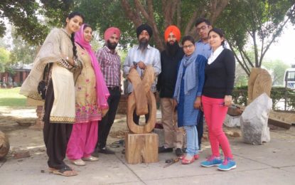 Art and crafts teacher and students From Amritsar visiting ‘Sculpture Camp’ (Wood) at Kalagram,Chandigarh organized by NZCC.