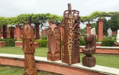 Sculptures created by Sculptors during Sculpture Camp (wood) at Kalagram Chandigarh