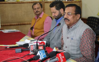 Prof Saubhagya Vardhan, Director, NZCC during press conference today i.e. on 23th March, 2018 at Srinagar in connection with National Theatre Festival being organised from March 24 to 26, 2018 by North Zone Cultural Centre, Patiala Ministry of Culture, Government of India at Tagore Hall, Srinagar.