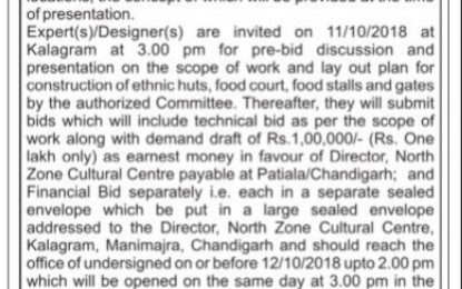 Experssion of Interst – ’10th Chandigarh National Crafts Mela’ at Kalagram, Chandigarh from November 9 to 18, 2018.