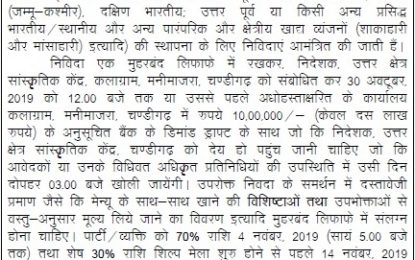 Short Term Tender Notice for Food Court for 11th Chandigarh National Crafts Mela to be organised from November 15 to 24, 2019 at Kalagram, Chandigarh