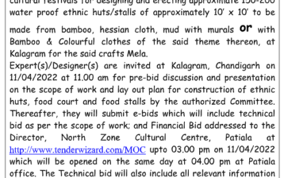 Tender for erecting ethnic huts/stalls