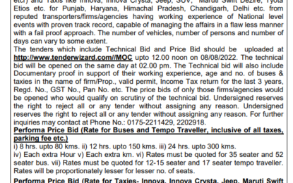 E-TENDER NOTICE FOR PROVIDING BUSES, TEMPO TRAVELLER & TAXIS